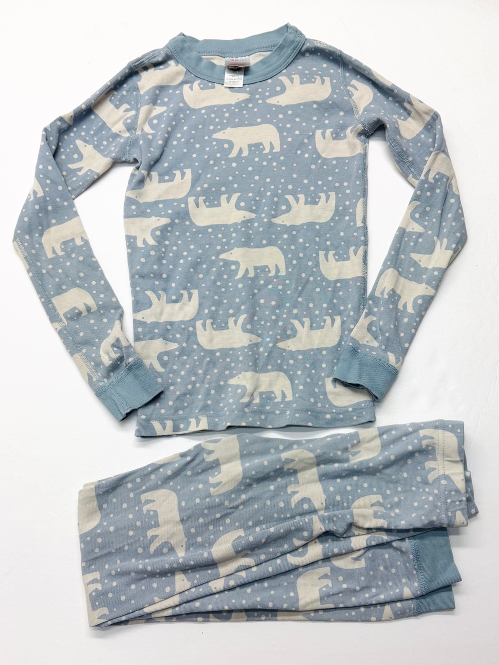 Hanna Andersson Blue Polar Bear Winter Snow Print Pajama Set Long Sleeve Pants
